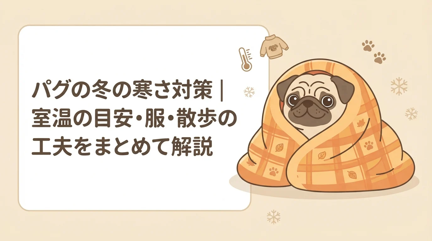 暖かい毛布にくるまり、顔だけ出してくつろぐパグ
