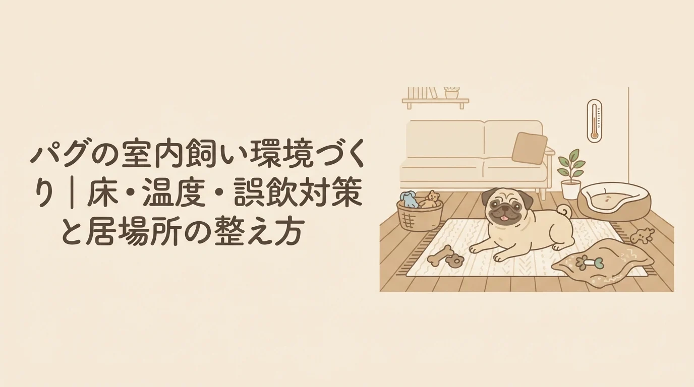 整えられたリビングのラグの上でくつろぐパグ