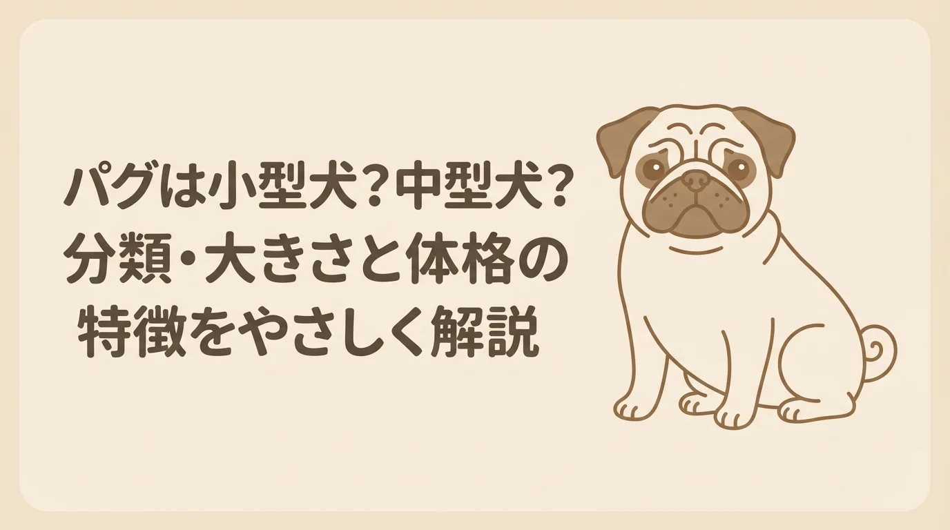 がっしりした体つきのパグがおすわりして正面を見ている様子
