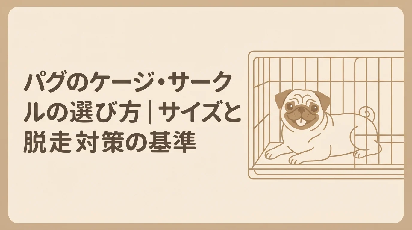 ケージの中で気持ちよさそうにくつろいでいるパグ