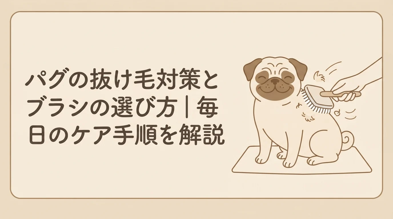ブラッシングされて気持ちよさそうな表情をしているパグの全身イラスト