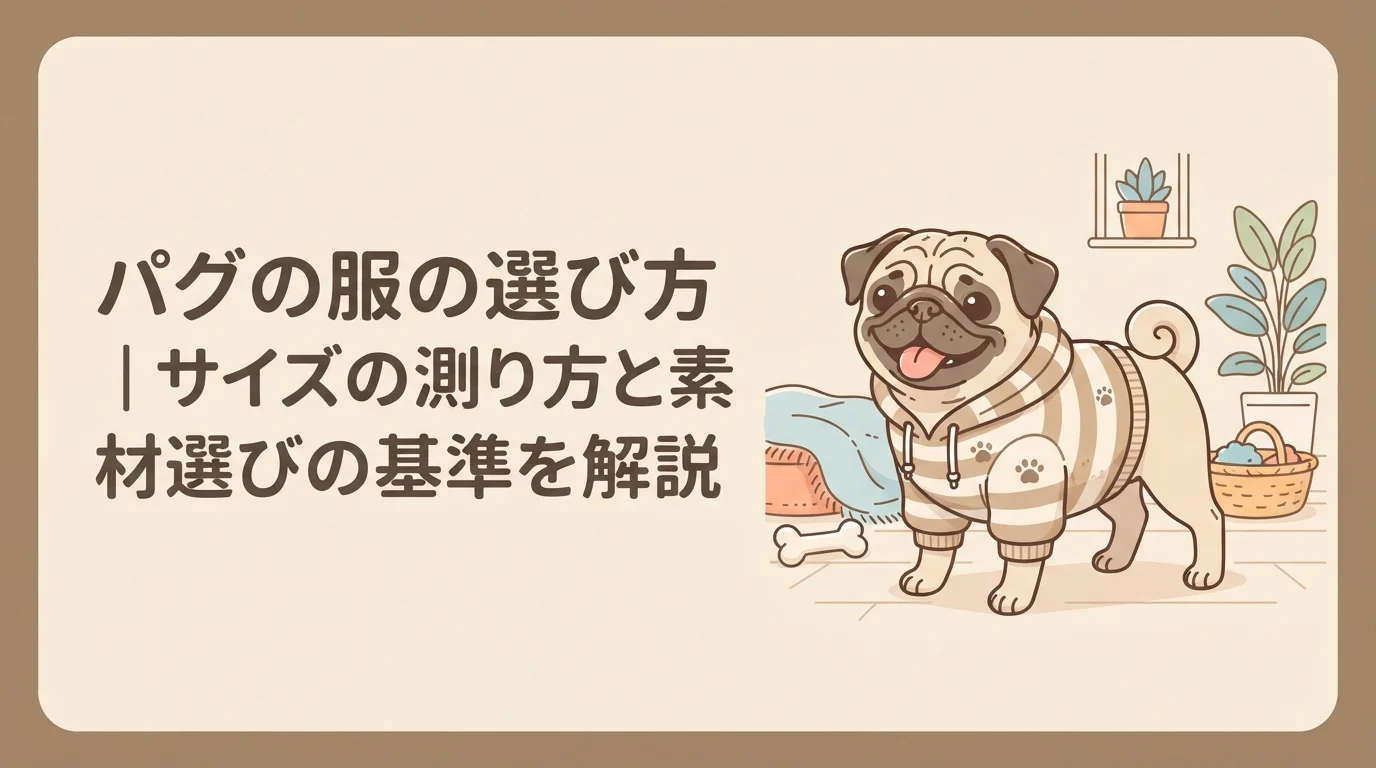お気に入りの服を着てうれしそうにしているパグ