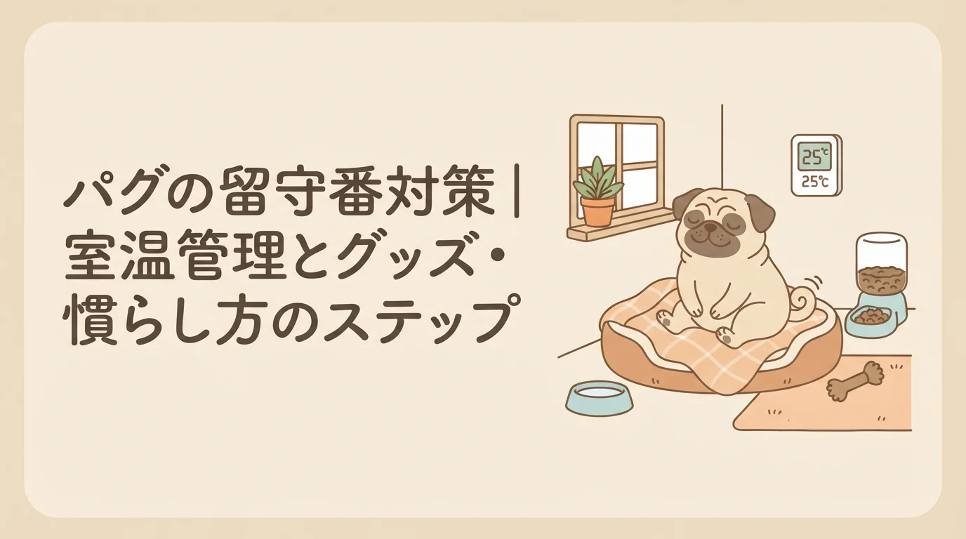 留守番中にリラックスして過ごしている様子のパグ