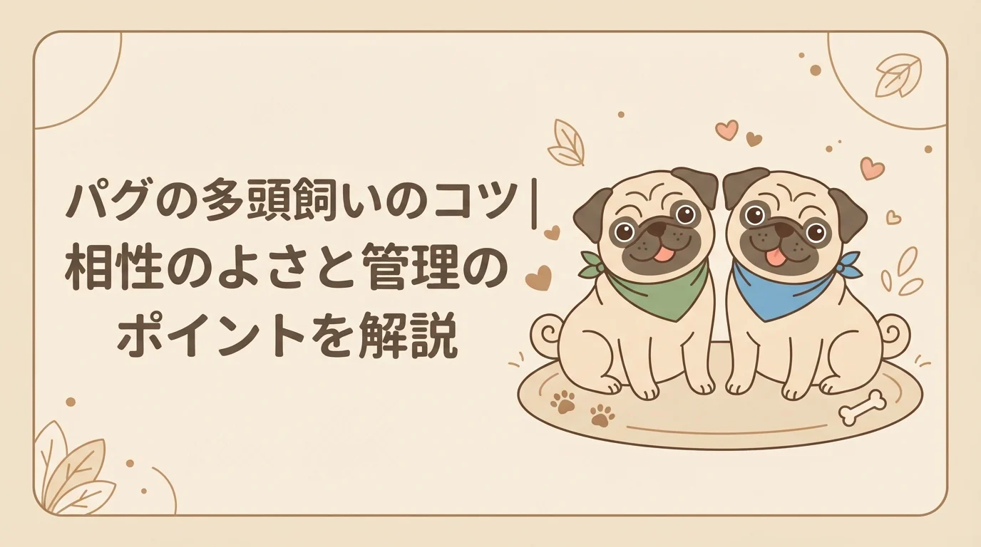 2頭のパグが仲良く並んでこちらを見ている様子