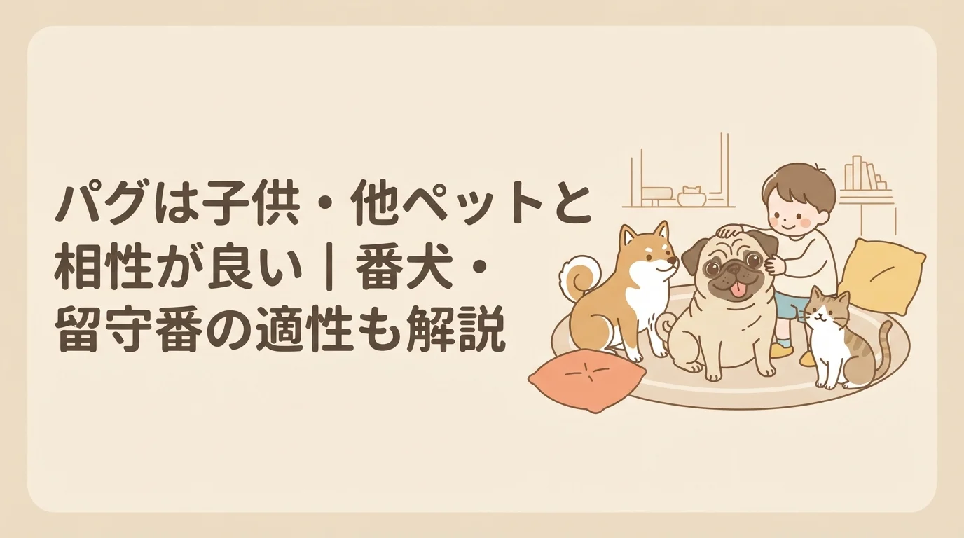 子供や他の犬・猫と仲良く過ごしている、人懐っこいパグ