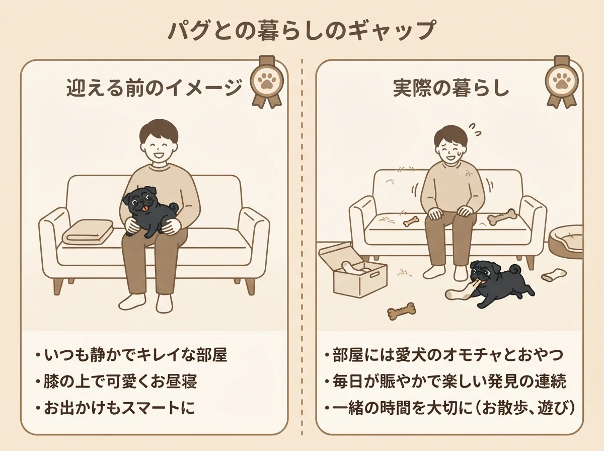 「後悔した」という声が生まれやすい、理想と現実のギャップを示す図解