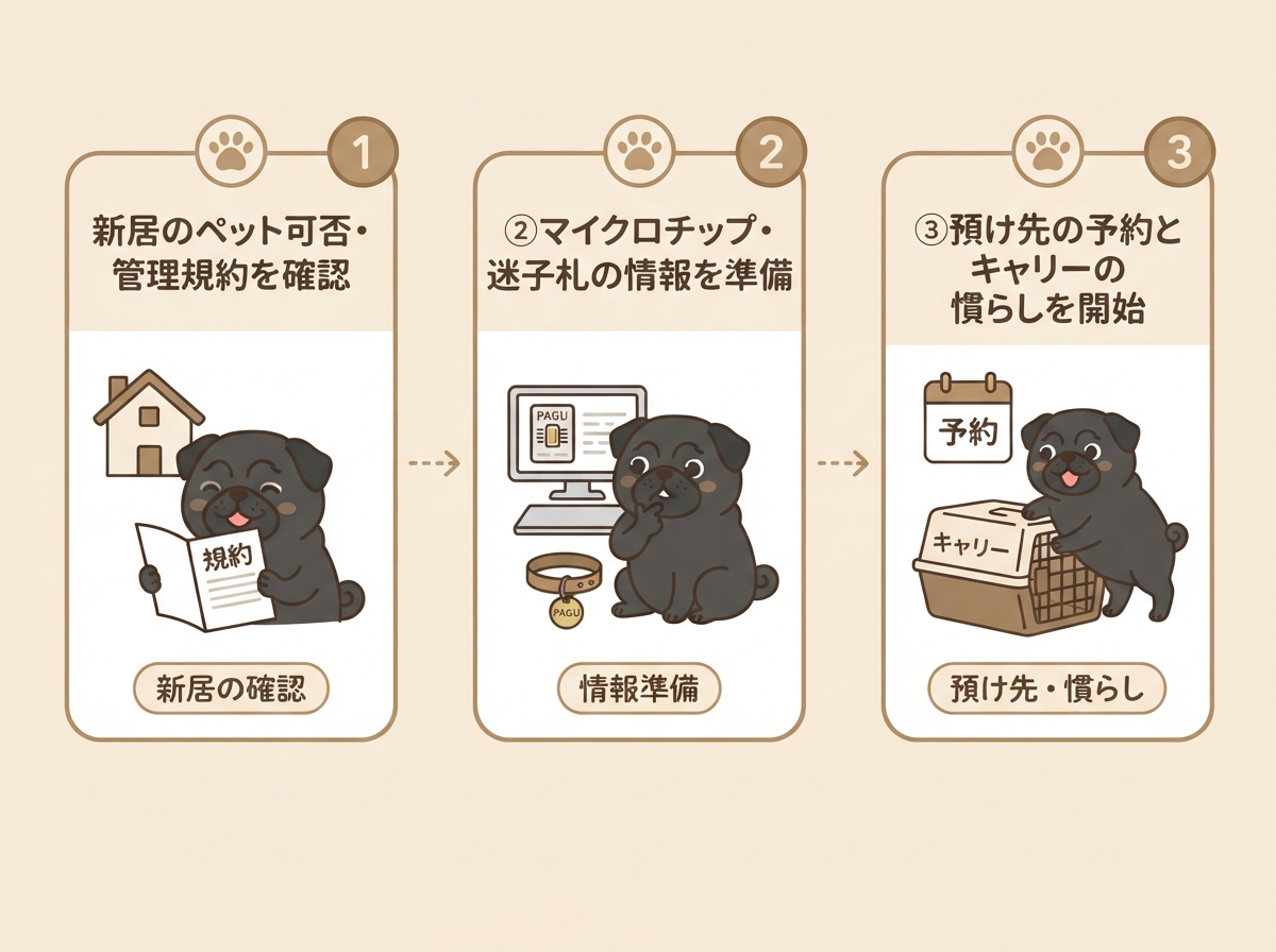引っ越し前に済ませておきたい準備の流れを示した図解