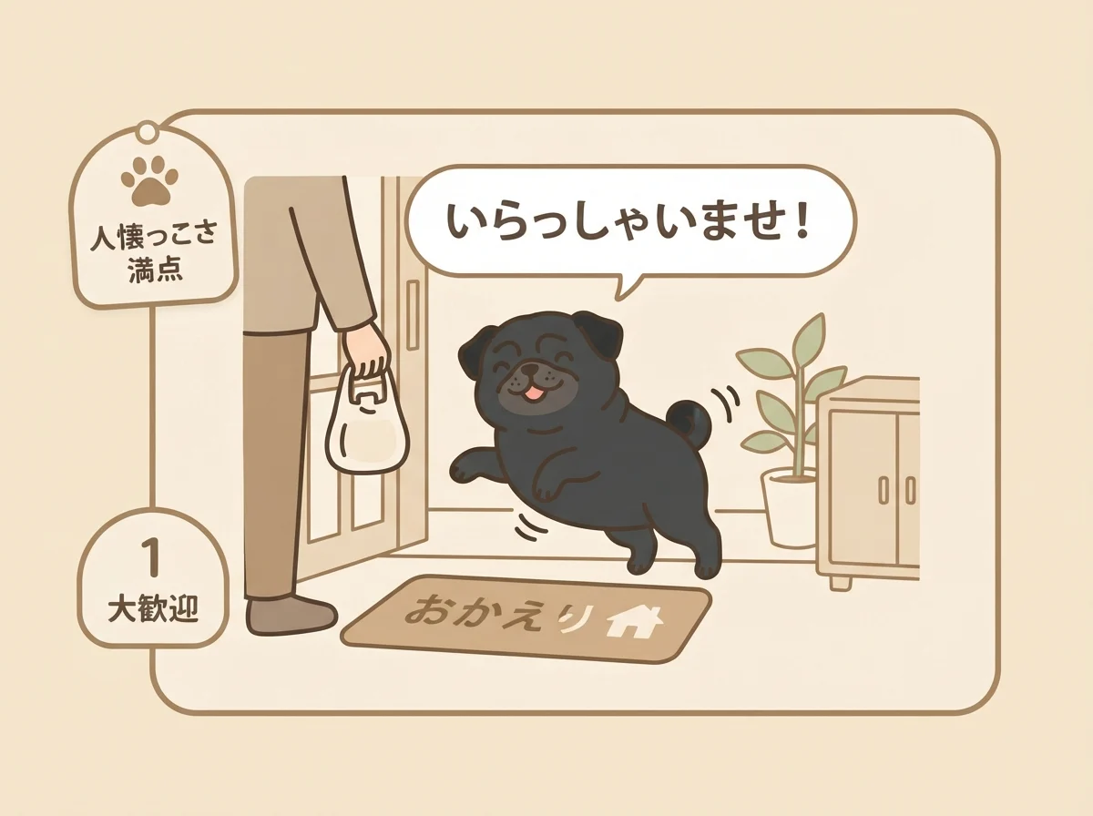番犬には向かない、人懐っこいパグの性質を示した図解