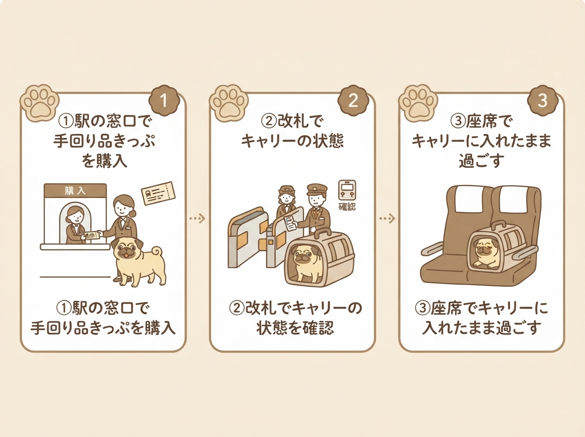 手回り品きっぷの購入から乗車までの流れを示した図解
