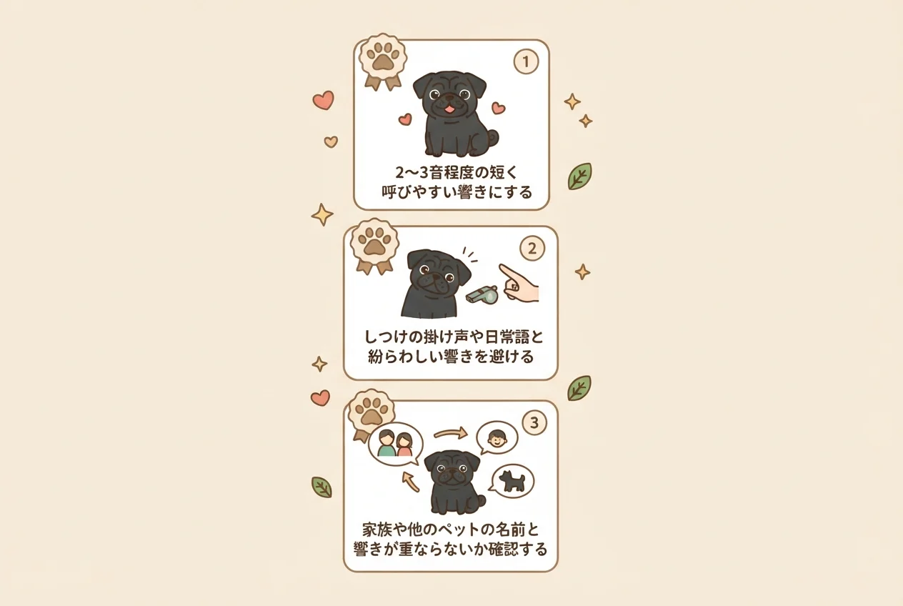 呼びやすい名前を選ぶときに確認したい3つのポイントを示した図解