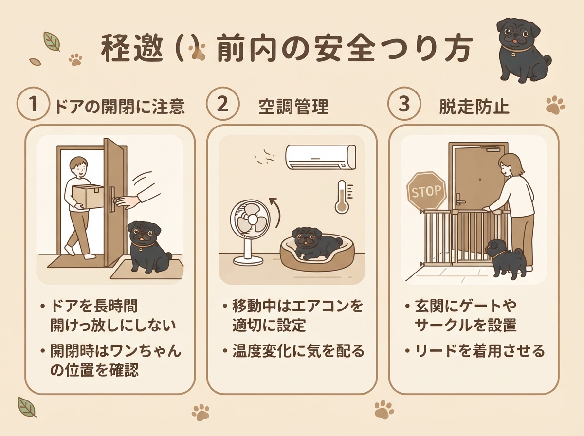 引っ越し作業中に注意したい安全確保のポイントを示した図