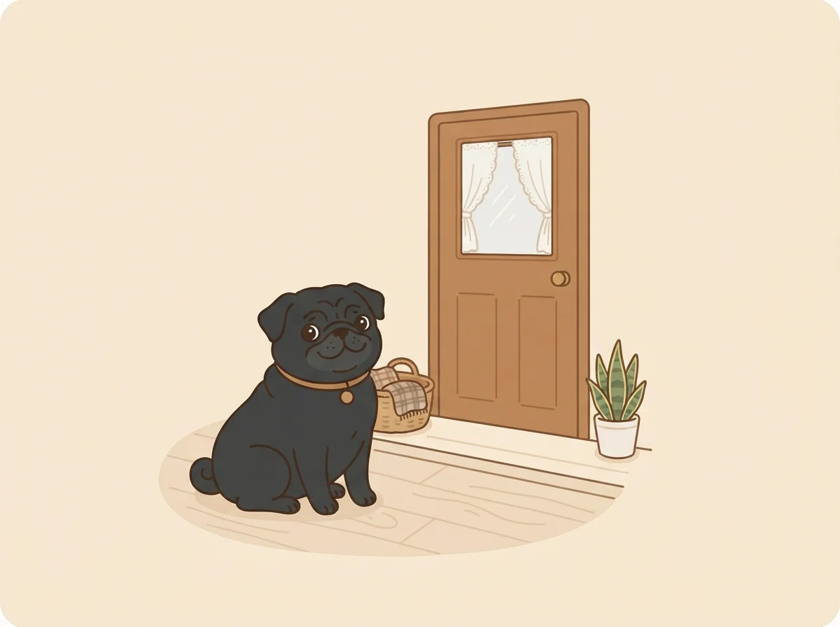 家族との相性の良さと、寂しがり屋な一面をあわせ持つパグのイラスト