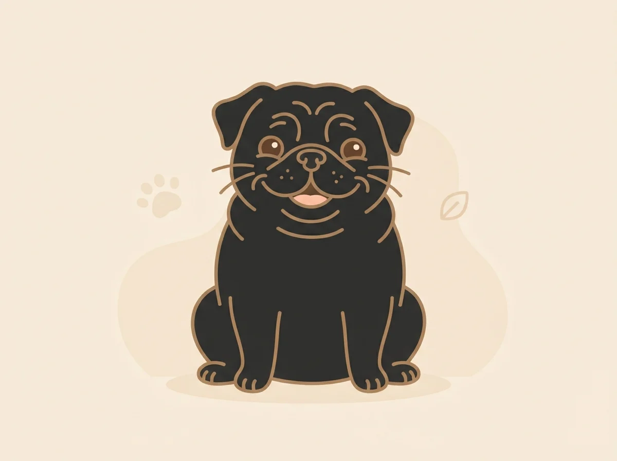 表情豊かで愛情深い、パグならではの人懐っこい表情を表すイラスト