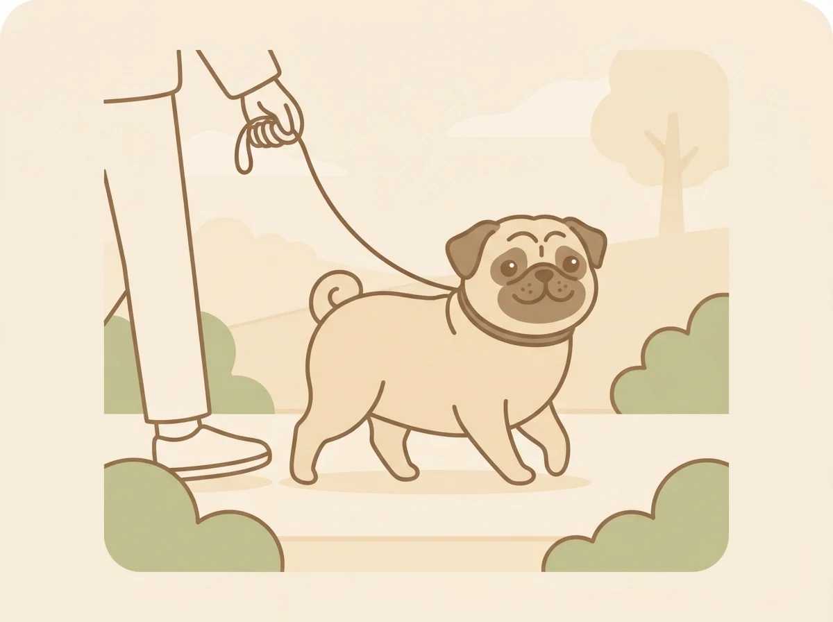 しつけの土台ができて落ち着いて過ごせるようになった様子のパグのイラスト