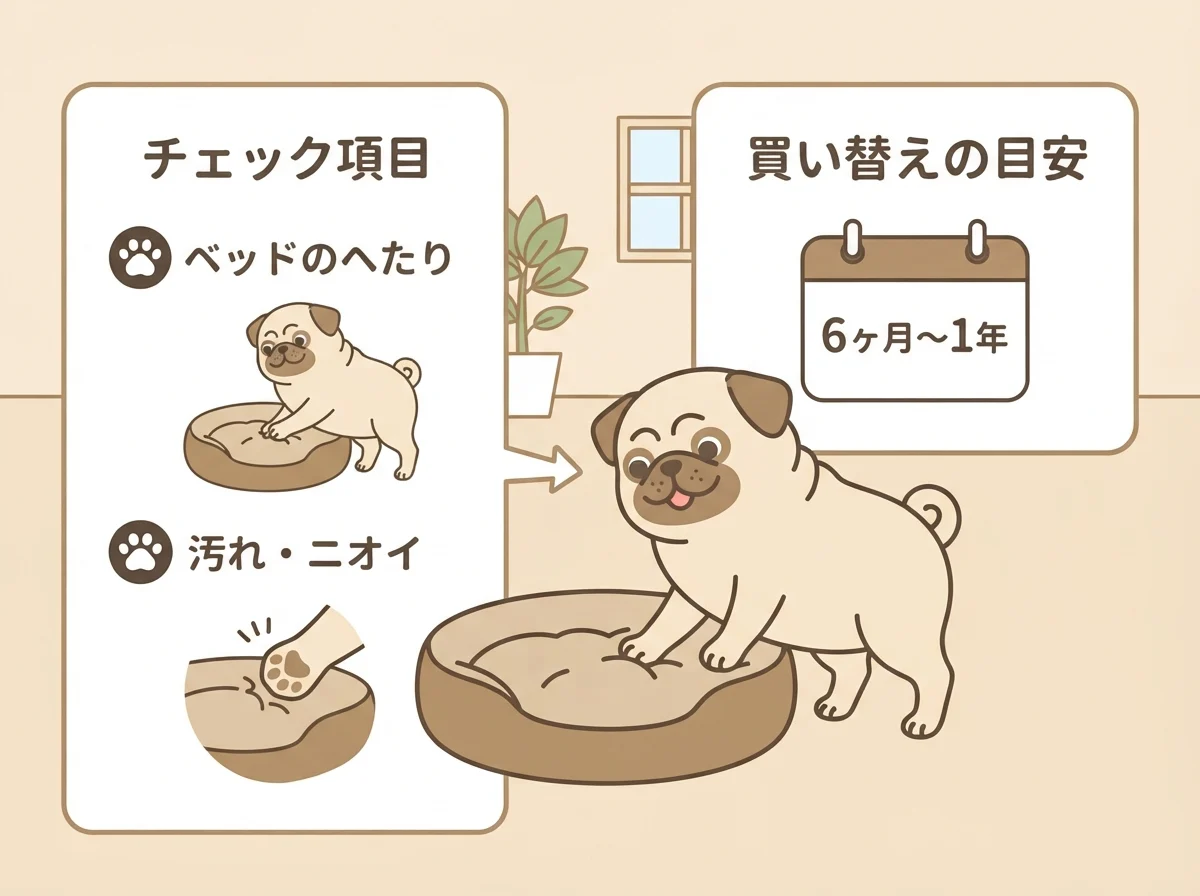 半年〜1年を目安にベッドの状態を確認する買い替えのタイミングを示した図解