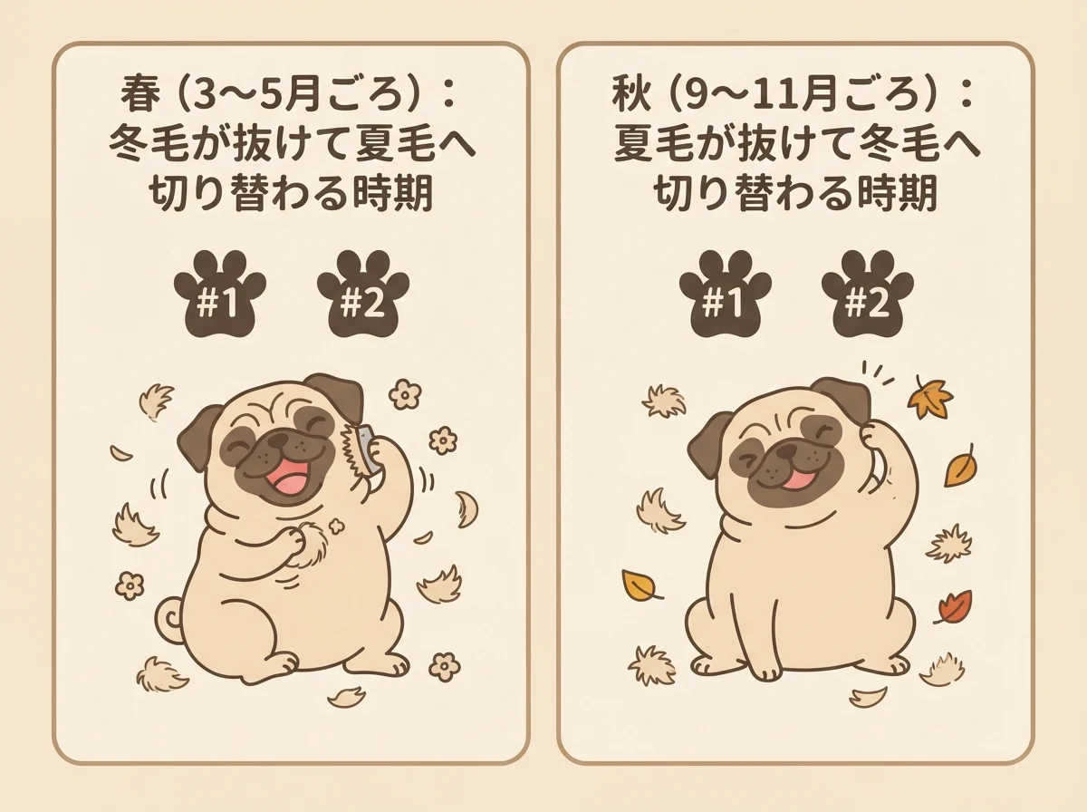 春と秋、年2回の換毛期の時期を示した対比図